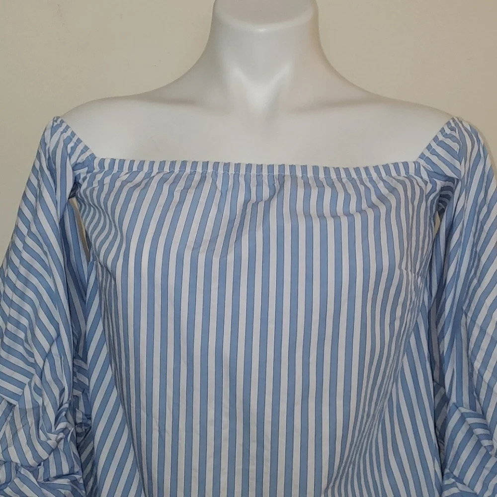 Petersyn Women’s Off-Shoulder Blue & White Striped Top - Picture 4 of 15